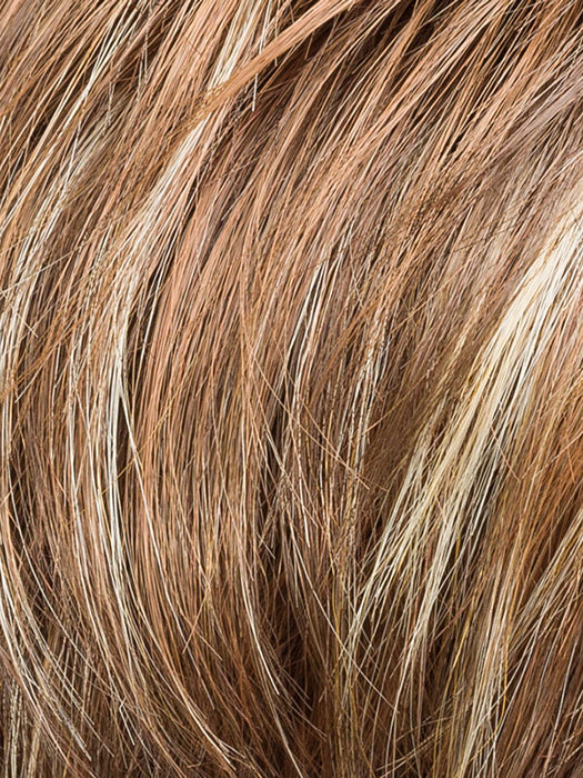 ELAN by ELLEN WILLE in TOBACCO ROOTED 8.27.26 | Medium Brown, Dark Strawberry Blonde, and Light Golden Blonde blend with Dark Shaded Roots